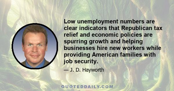 Low unemployment numbers are clear indicators that Republican tax relief and economic policies are spurring growth and helping businesses hire new workers while providing American families with job security.