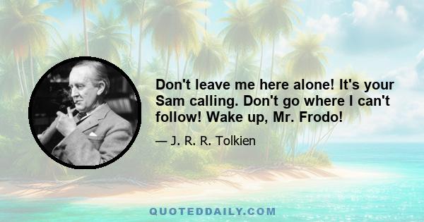 Don't leave me here alone! It's your Sam calling. Don't go where I can't follow! Wake up, Mr. Frodo!