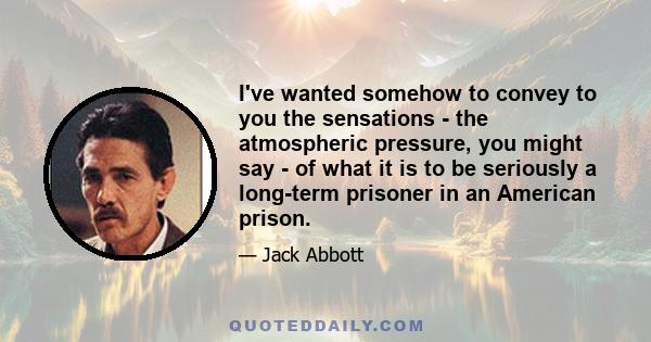 I've wanted somehow to convey to you the sensations - the atmospheric pressure, you might say - of what it is to be seriously a long-term prisoner in an American prison.