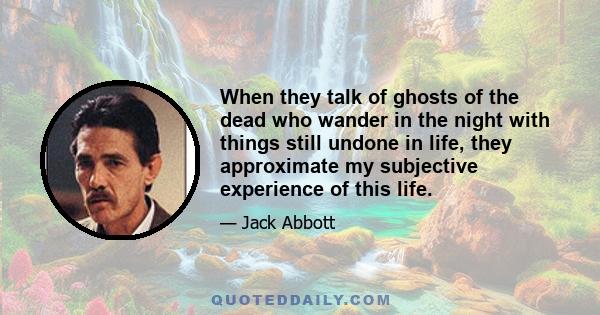 When they talk of ghosts of the dead who wander in the night with things still undone in life, they approximate my subjective experience of this life.