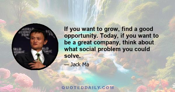 If you want to grow, find a good opportunity. Today, if you want to be a great company, think about what social problem you could solve.