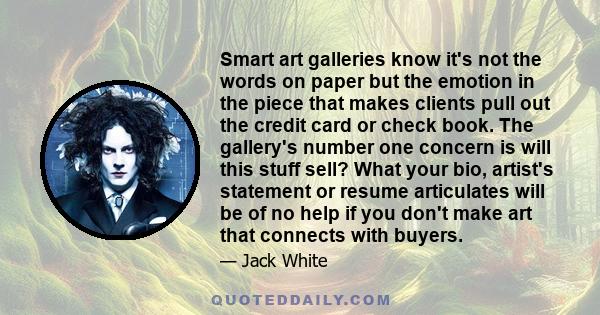 Smart art galleries know it's not the words on paper but the emotion in the piece that makes clients pull out the credit card or check book. The gallery's number one concern is will this stuff sell? What your bio,