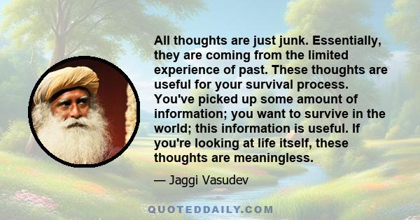 All thoughts are just junk. Essentially, they are coming from the limited experience of past. These thoughts are useful for your survival process. You've picked up some amount of information; you want to survive in the