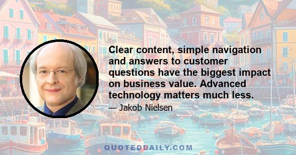 Clear content, simple navigation and answers to customer questions have the biggest impact on business value. Advanced technology matters much less.