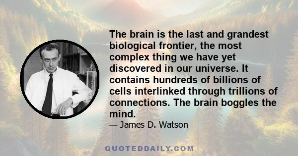 The brain is the last and grandest biological frontier, the most complex thing we have yet discovered in our universe. It contains hundreds of billions of cells interlinked through trillions of connections. The brain