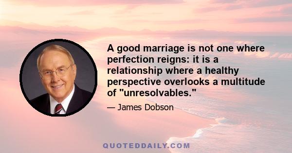 A good marriage is not one where perfection reigns: it is a relationship where a healthy perspective overlooks a multitude of unresolvables.