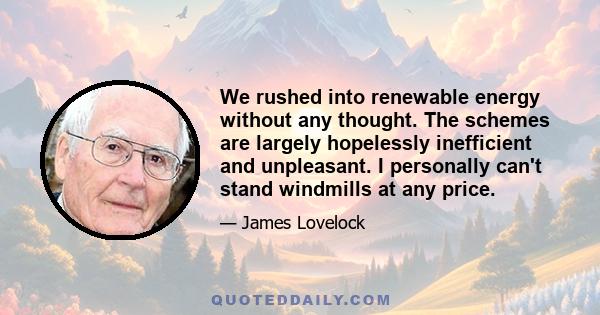 We rushed into renewable energy without any thought. The schemes are largely hopelessly inefficient and unpleasant. I personally can't stand windmills at any price.