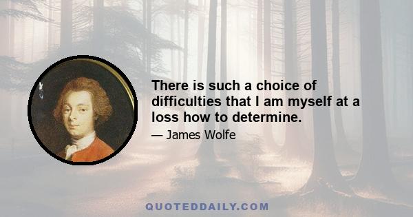 There is such a choice of difficulties that I am myself at a loss how to determine.