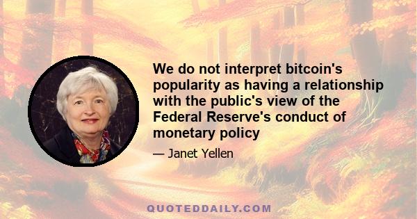 We do not interpret bitcoin's popularity as having a relationship with the public's view of the Federal Reserve's conduct of monetary policy