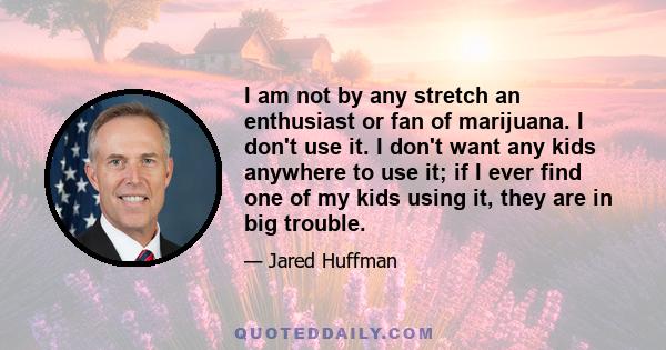 I am not by any stretch an enthusiast or fan of marijuana. I don't use it. I don't want any kids anywhere to use it; if I ever find one of my kids using it, they are in big trouble.