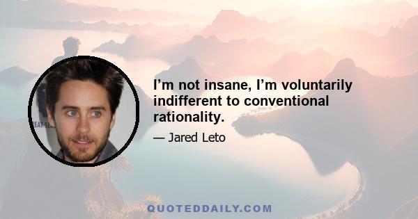 I’m not insane, I’m voluntarily indifferent to conventional rationality.