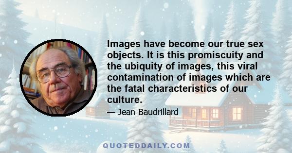 Images have become our true sex objects. It is this promiscuity and the ubiquity of images, this viral contamination of images which are the fatal characteristics of our culture.