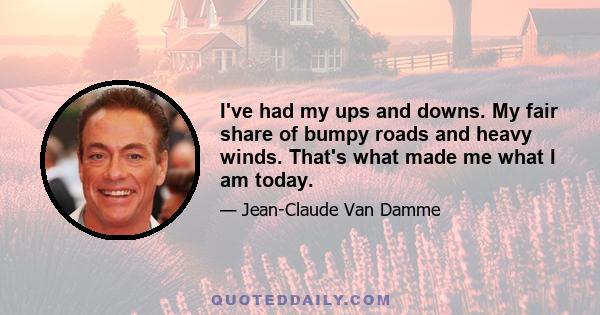 I've had my ups and downs. My fair share of bumpy roads and heavy winds. That's what made me what I am today.