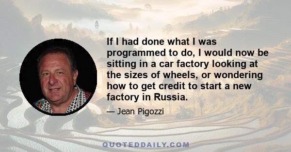 If I had done what I was programmed to do, I would now be sitting in a car factory looking at the sizes of wheels, or wondering how to get credit to start a new factory in Russia.