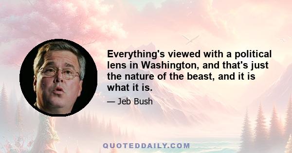 Everything's viewed with a political lens in Washington, and that's just the nature of the beast, and it is what it is.