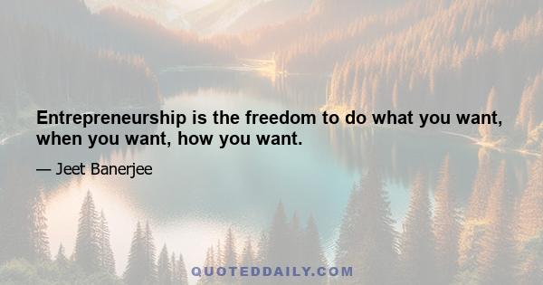 Entrepreneurship is the freedom to do what you want, when you want, how you want.