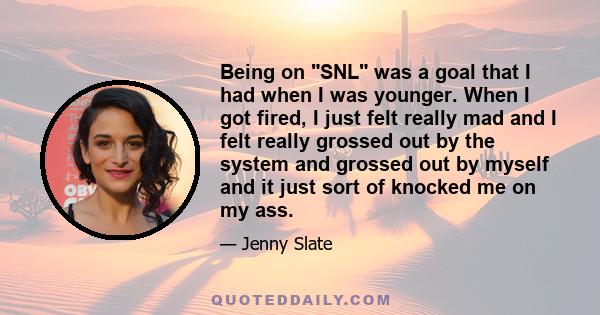 Being on SNL was a goal that I had when I was younger. When I got fired, I just felt really mad and I felt really grossed out by the system and grossed out by myself and it just sort of knocked me on my ass.