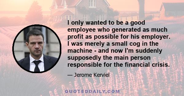 I only wanted to be a good employee who generated as much profit as possible for his employer. I was merely a small cog in the machine - and now I'm suddenly supposedly the main person responsible for the financial