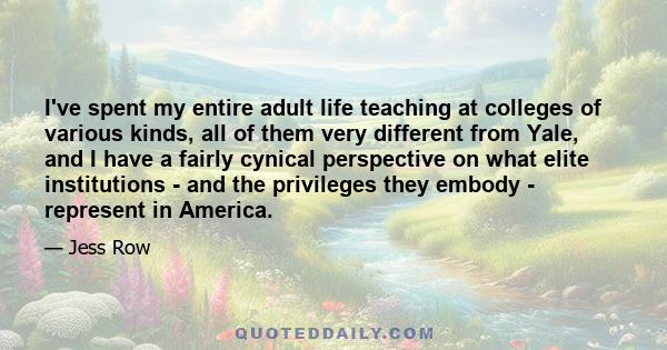 I've spent my entire adult life teaching at colleges of various kinds, all of them very different from Yale, and I have a fairly cynical perspective on what elite institutions - and the privileges they embody -