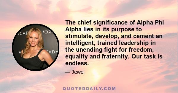 The chief significance of Alpha Phi Alpha lies in its purpose to stimulate, develop, and cement an intelligent, trained leadership in the unending fight for freedom, equality and fraternity. Our task is endless.