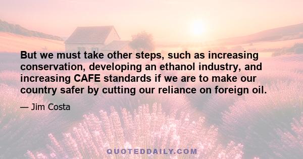 But we must take other steps, such as increasing conservation, developing an ethanol industry, and increasing CAFE standards if we are to make our country safer by cutting our reliance on foreign oil.