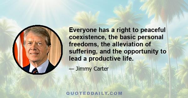 Everyone has a right to peaceful coexistence, the basic personal freedoms, the alleviation of suffering, and the opportunity to lead a productive life.