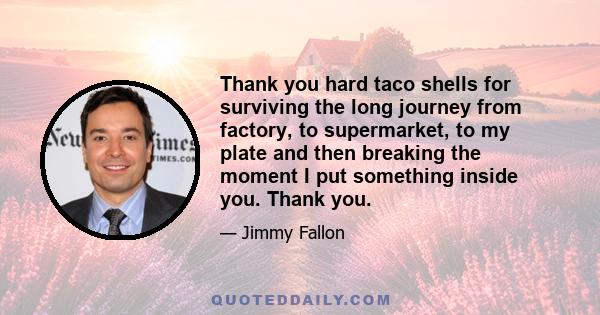 Thank you hard taco shells for surviving the long journey from factory, to supermarket, to my plate and then breaking the moment I put something inside you. Thank you.