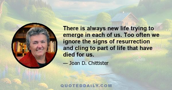 There is always new life trying to emerge in each of us. Too often we ignore the signs of resurrection and cling to part of life that have died for us.