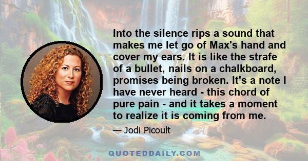 Into the silence rips a sound that makes me let go of Max's hand and cover my ears. It is like the strafe of a bullet, nails on a chalkboard, promises being broken. It's a note I have never heard - this chord of pure