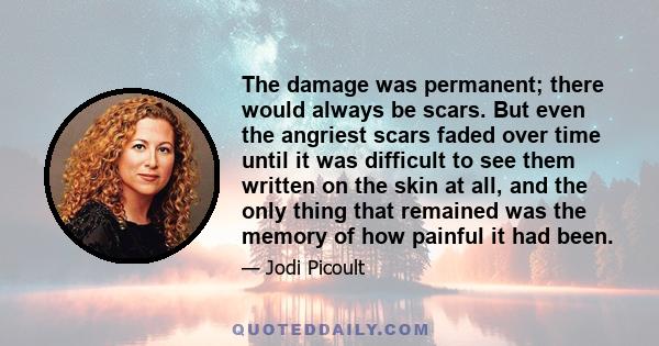 The damage was permanent; there would always be scars. But even the angriest scars faded over time until it was difficult to see them written on the skin at all, and the only thing that remained was the memory of how