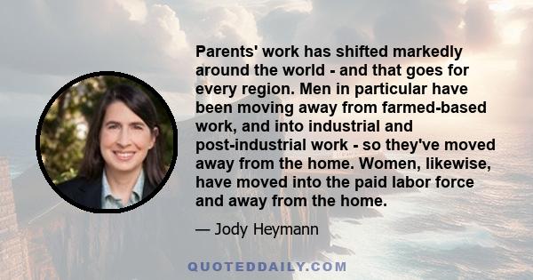 Parents' work has shifted markedly around the world - and that goes for every region. Men in particular have been moving away from farmed-based work, and into industrial and post-industrial work - so they've moved away