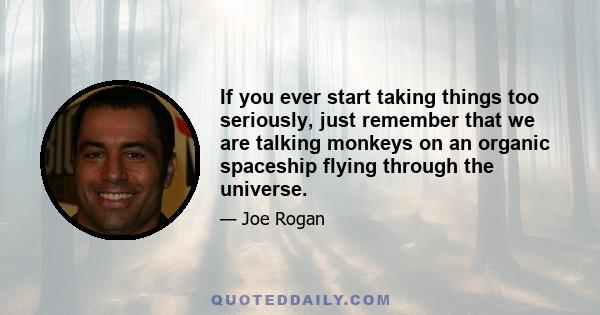 If you ever start taking things too seriously, just remember that we are talking monkeys on an organic spaceship flying through the universe.