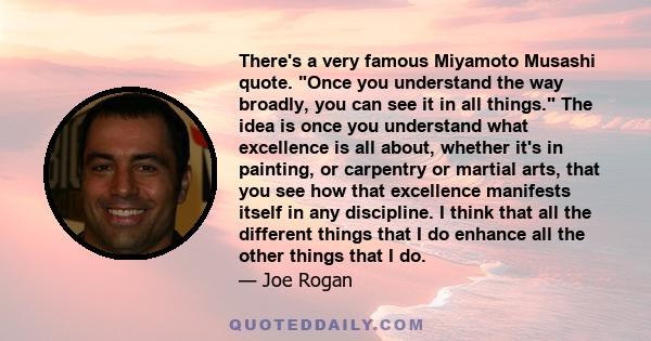 There's a very famous Miyamoto Musashi quote. Once you understand the way broadly, you can see it in all things. The idea is once you understand what excellence is all about, whether it's in painting, or carpentry or