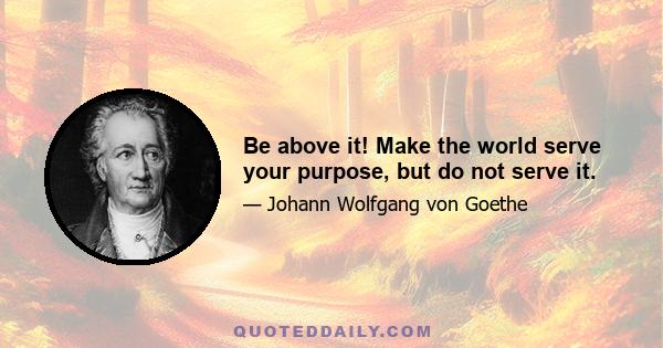 Be above it! Make the world serve your purpose, but do not serve it.