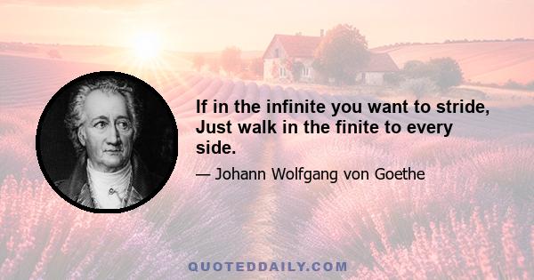 If in the infinite you want to stride, Just walk in the finite to every side.