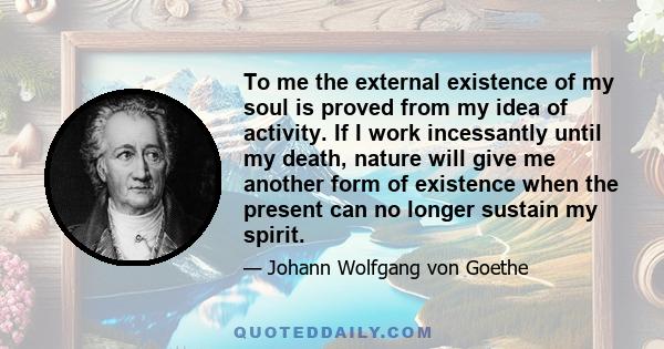 To me the external existence of my soul is proved from my idea of activity. If I work incessantly until my death, nature will give me another form of existence when the present can no longer sustain my spirit.