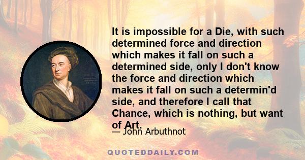 It is impossible for a Die, with such determined force and direction which makes it fall on such a determined side, only I don't know the force and direction which makes it fall on such a determin'd side, and therefore