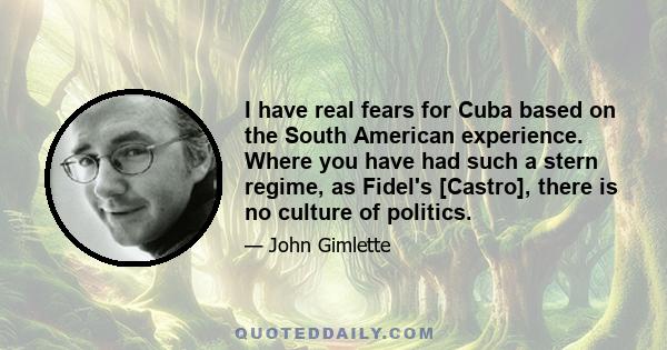 I have real fears for Cuba based on the South American experience. Where you have had such a stern regime, as Fidel's [Castro], there is no culture of politics.