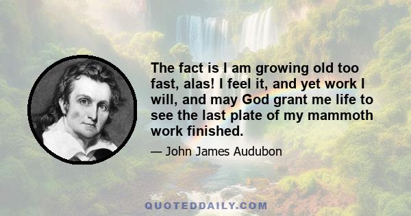 The fact is I am growing old too fast, alas! I feel it, and yet work I will, and may God grant me life to see the last plate of my mammoth work finished.