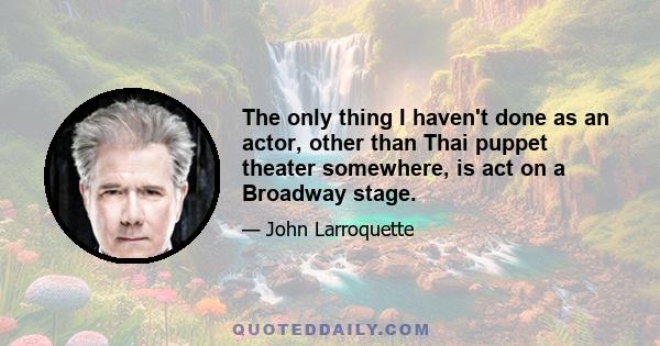 The only thing I haven't done as an actor, other than Thai puppet theater somewhere, is act on a Broadway stage.