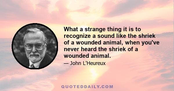 What a strange thing it is to recognize a sound like the shriek of a wounded animal, when you've never heard the shriek of a wounded animal.