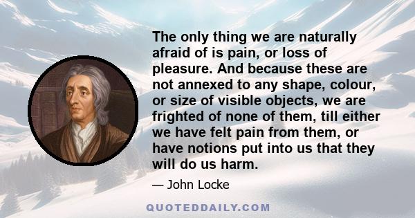 The only thing we are naturally afraid of is pain, or loss of pleasure. And because these are not annexed to any shape, colour, or size of visible objects, we are frighted of none of them, till either we have felt pain