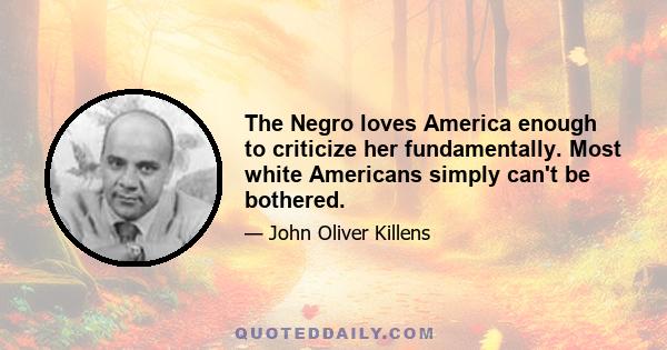 The Negro loves America enough to criticize her fundamentally. Most white Americans simply can't be bothered.