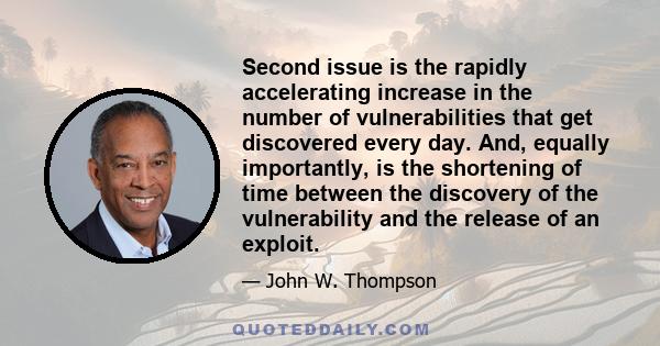 Second issue is the rapidly accelerating increase in the number of vulnerabilities that get discovered every day. And, equally importantly, is the shortening of time between the discovery of the vulnerability and the