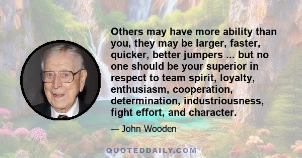 Others may have more ability than you, they may be larger, faster, quicker, better jumpers ... but no one should be your superior in respect to team spirit, loyalty, enthusiasm, cooperation, determination,