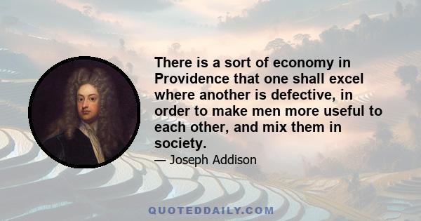 There is a sort of economy in Providence that one shall excel where another is defective, in order to make men more useful to each other, and mix them in society.