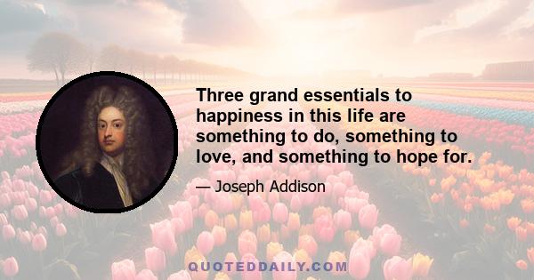 Three grand essentials to happiness in this life are something to do, something to love, and something to hope for.