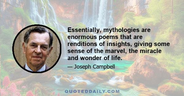 Essentially, mythologies are enormous poems that are renditions of insights, giving some sense of the marvel, the miracle and wonder of life.