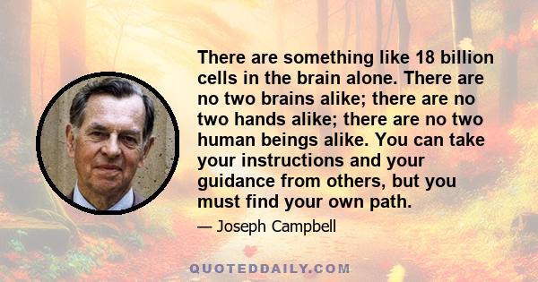 There are something like 18 billion cells in the brain alone. There are no two brains alike; there are no two hands alike; there are no two human beings alike. You can take your instructions and your guidance from