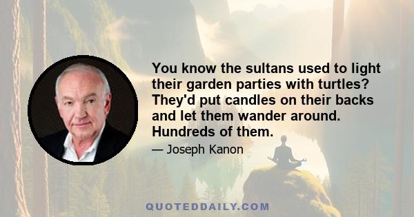 You know the sultans used to light their garden parties with turtles? They'd put candles on their backs and let them wander around. Hundreds of them.